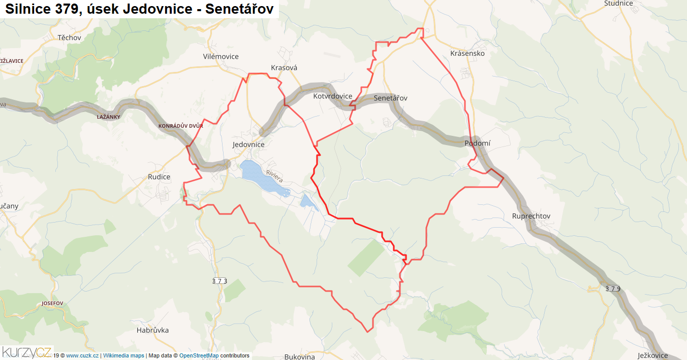 Úsek Jedovnice - Senetářov, Silnice 379 - Mapa