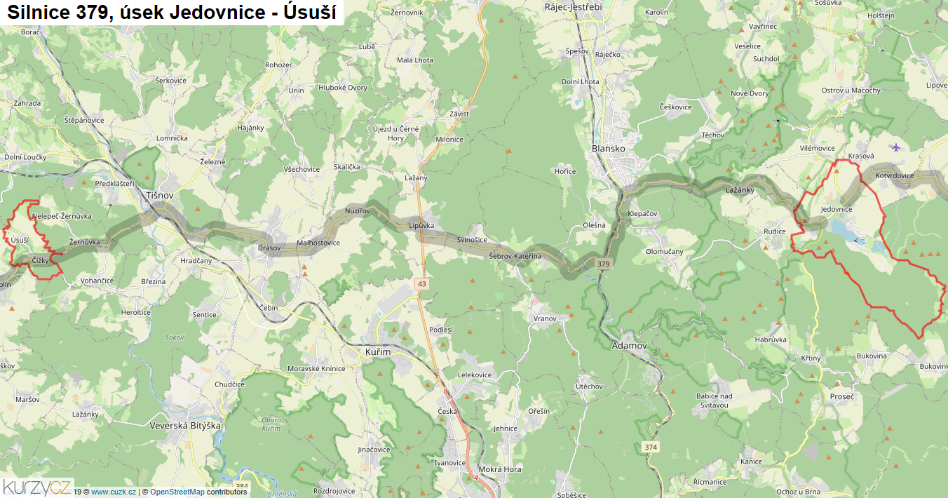 Úsek Jedovnice - Úsuší, Silnice 379 - Mapa