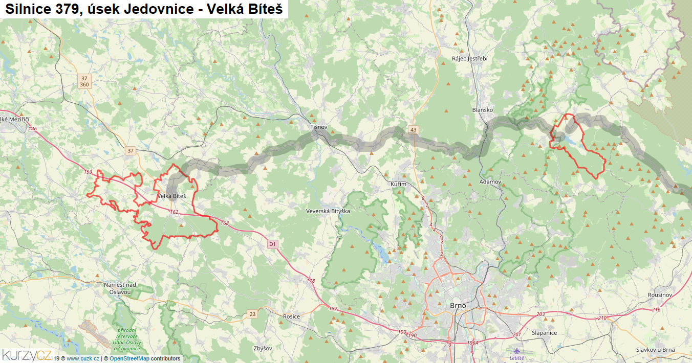 Úsek Jedovnice - Velká Bíteš, Silnice 379 - Mapa
