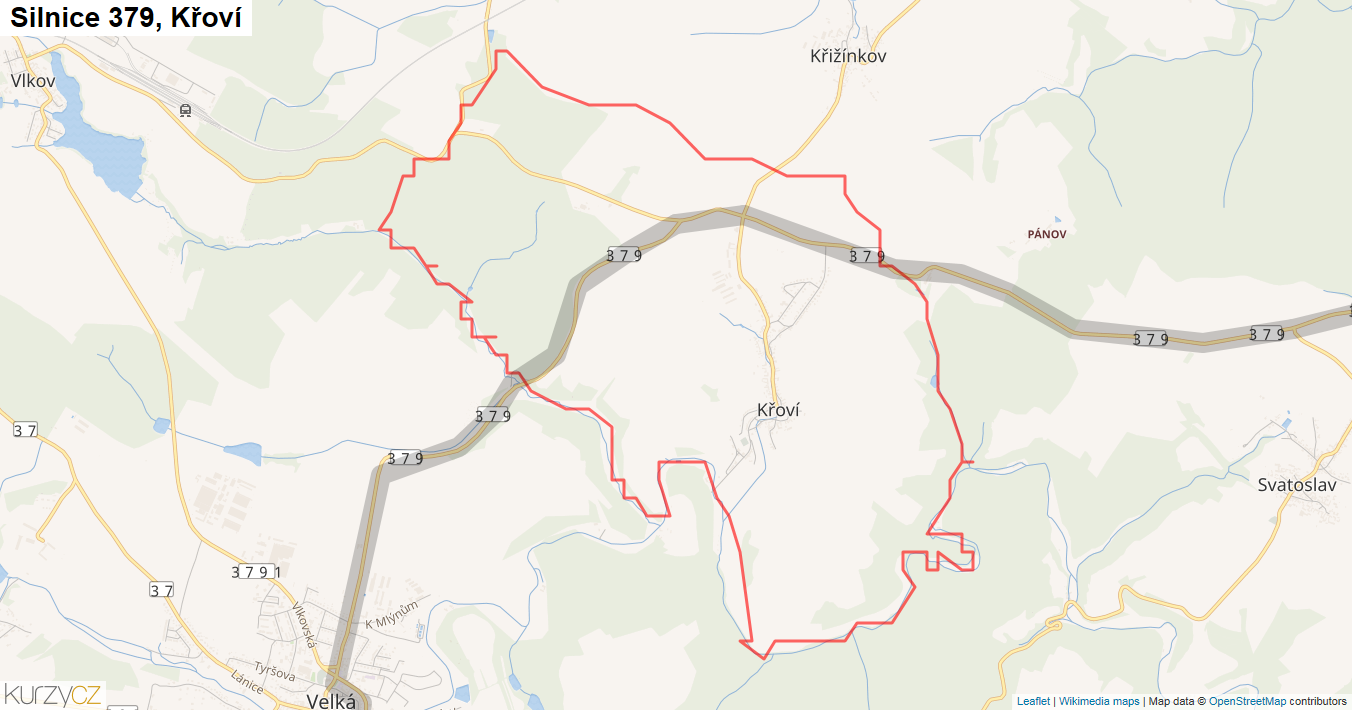 Křoví, Silnice 379 - Mapa