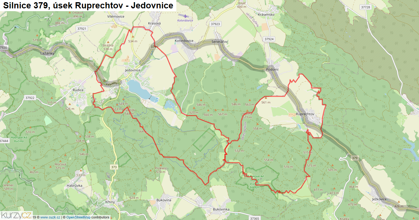 Úsek Ruprechtov - Jedovnice, Silnice 379 - Mapa