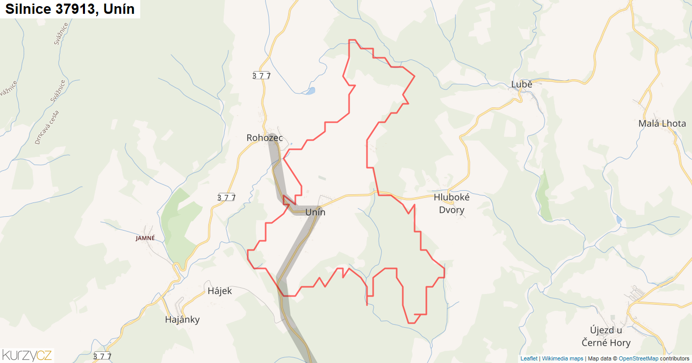 Unín, Silnice 37913 - Mapa