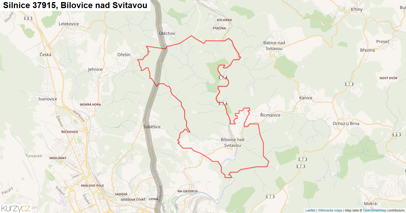 Bílovice nad Svitavou, Silnice 37915 - Mapa