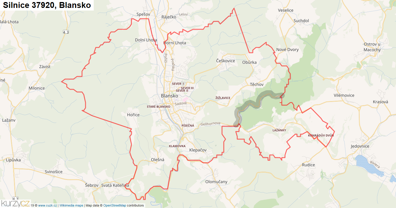 Blansko, Silnice 37920 - Mapa