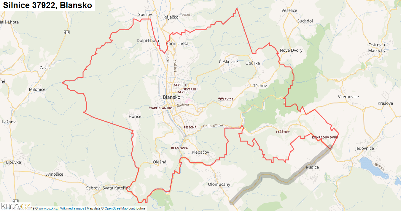 Blansko, Silnice 37922 - Mapa