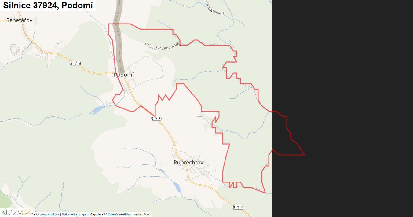 Podomí, Silnice 37924 - Mapa