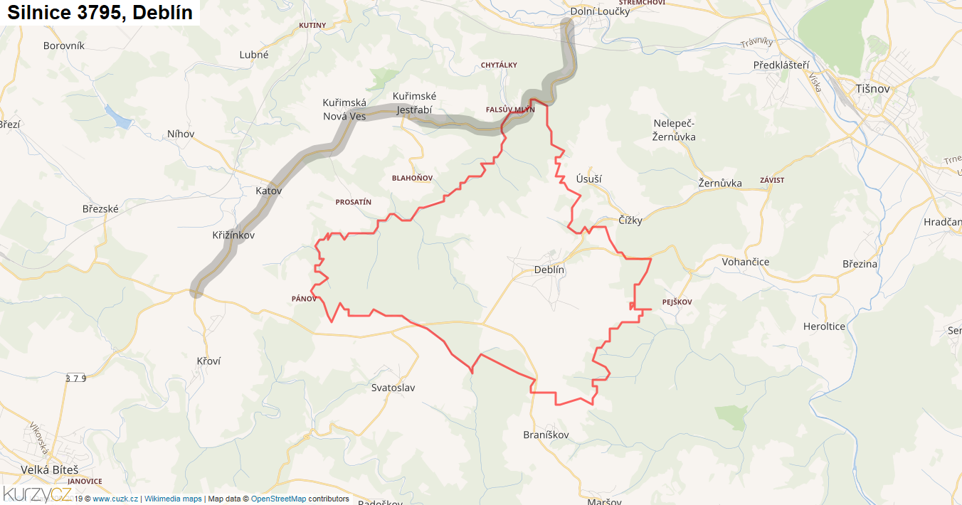 Deblín, Silnice 3795 - Mapa