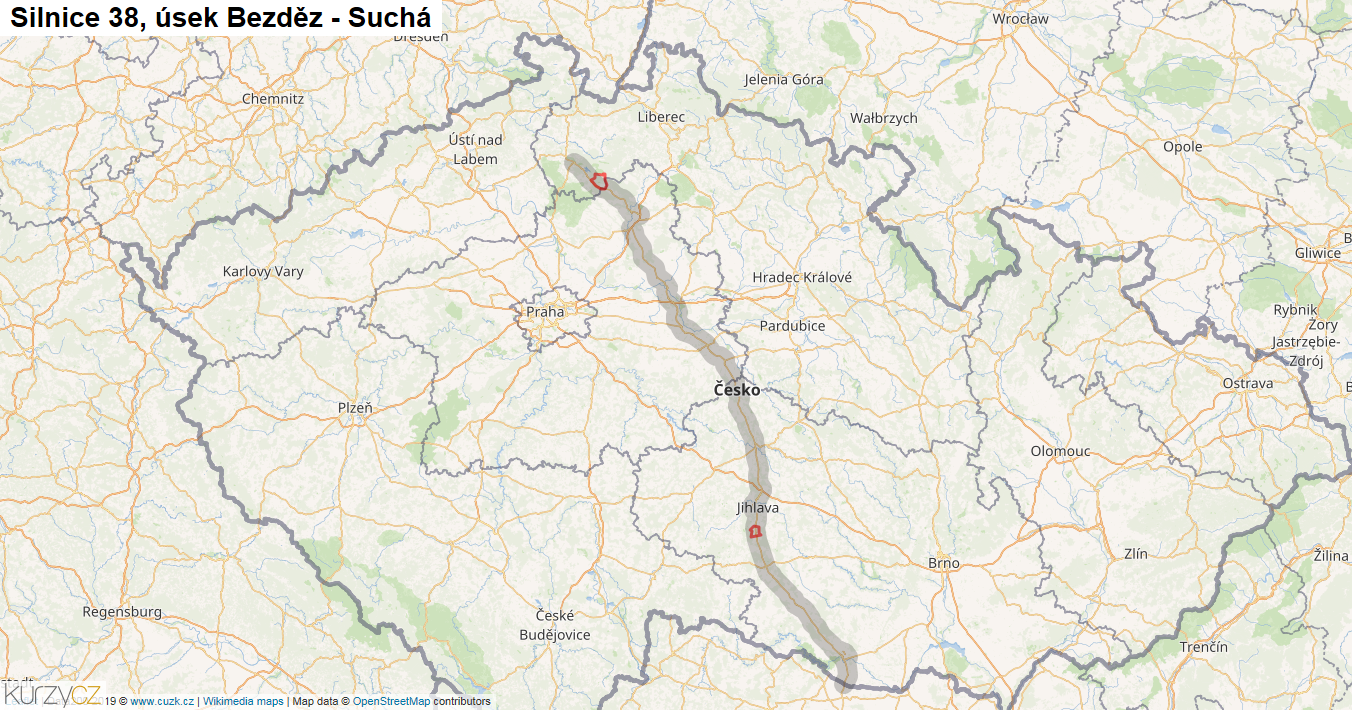 Úsek Bezděz - Suchá, Silnice 38 - Mapa