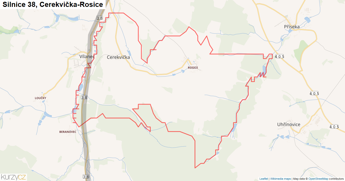 Cerekvička-Rosice, Silnice 38 - Mapa