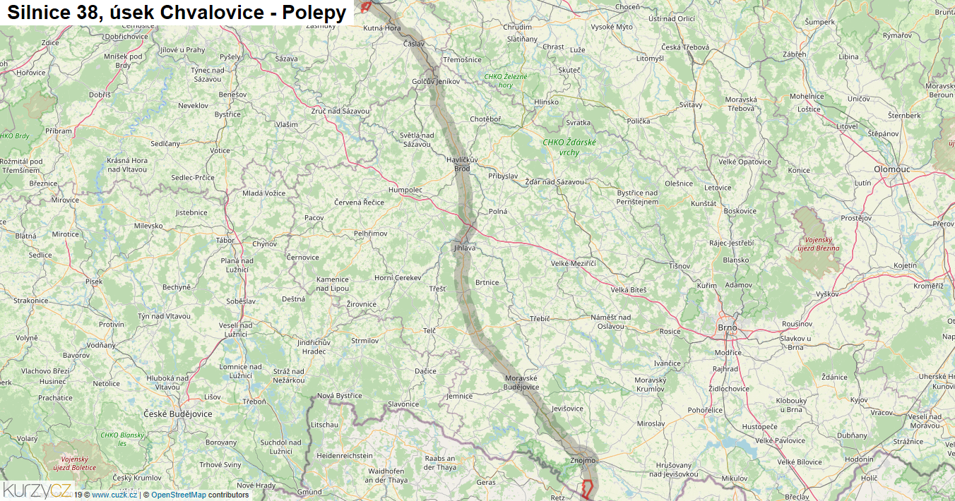 Úsek Chvalovice - Polepy, Silnice 38 - Mapa
