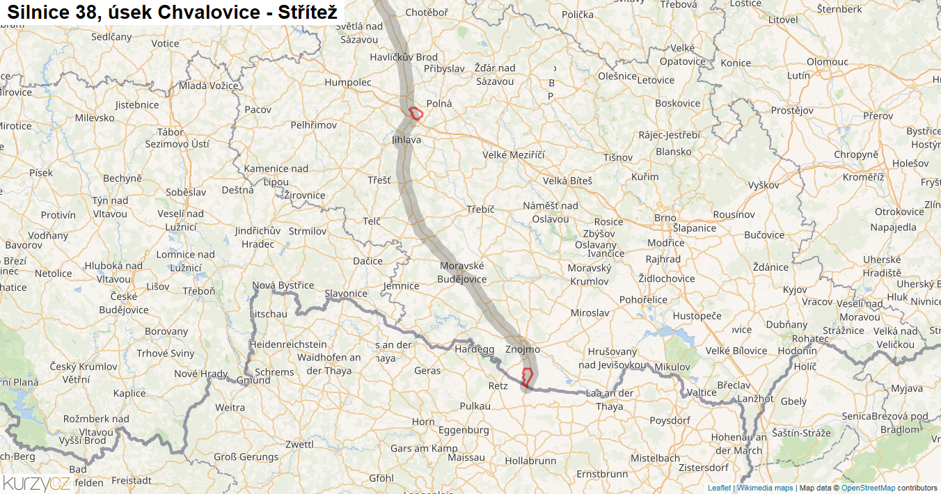 Úsek Chvalovice - Střítež, Silnice 38 - Mapa