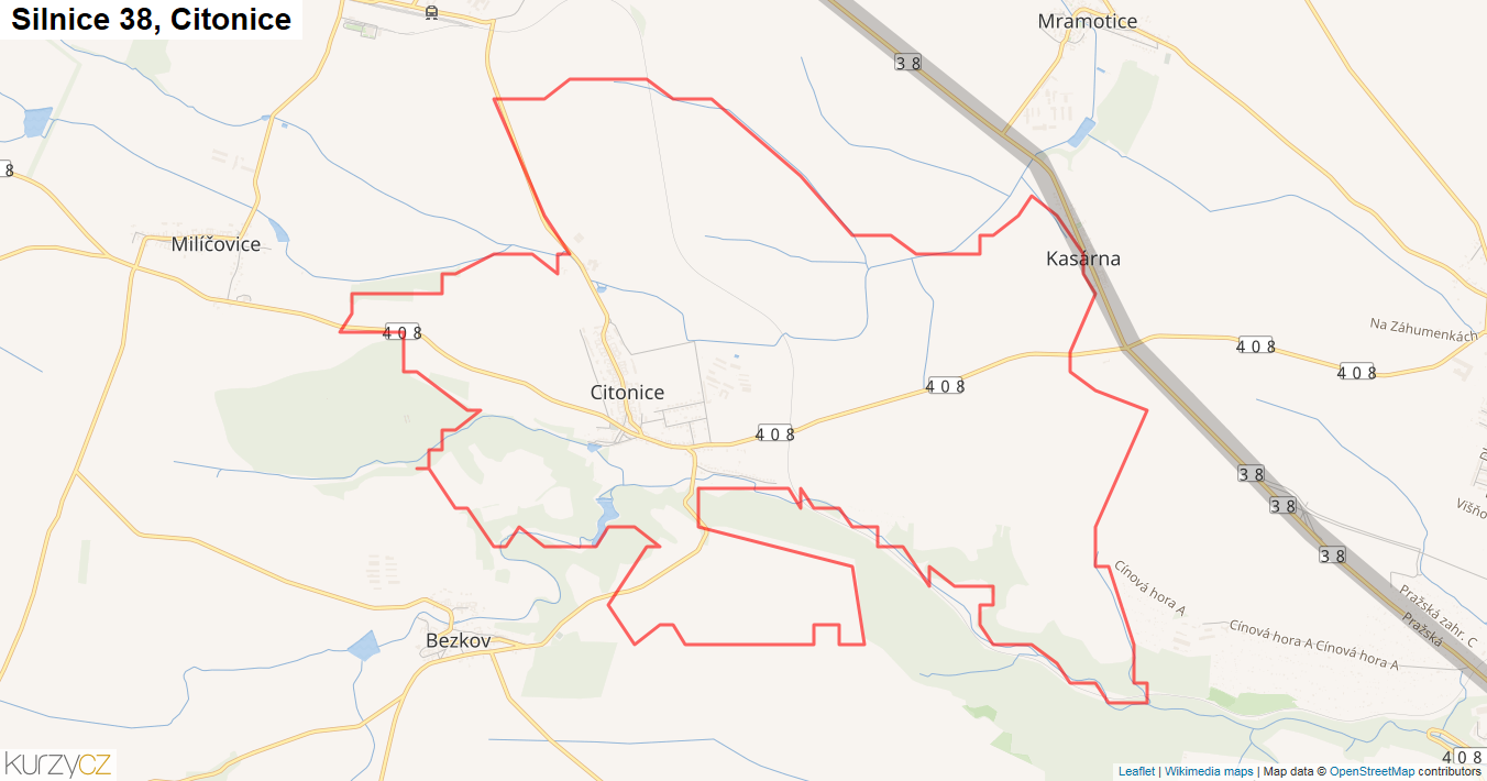 Citonice, Silnice 38 - Mapa