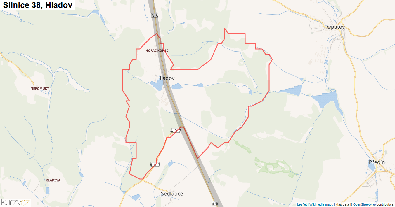 Hladov, Silnice 38 - Mapa