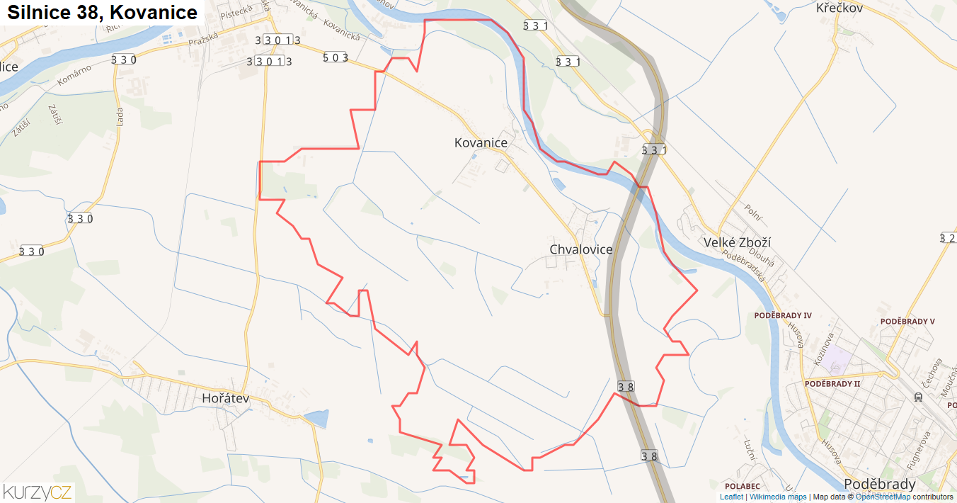 Kovanice, Silnice 38 - Mapa