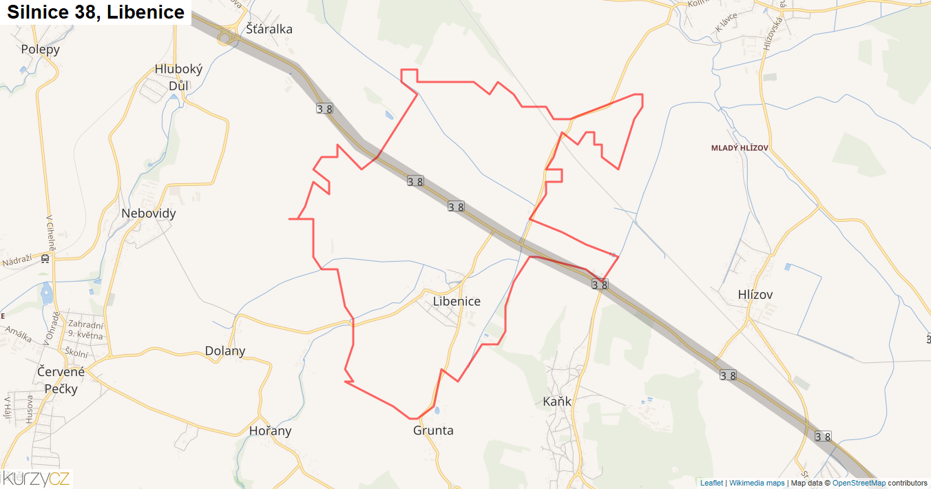 Libenice, Silnice 38 - Mapa
