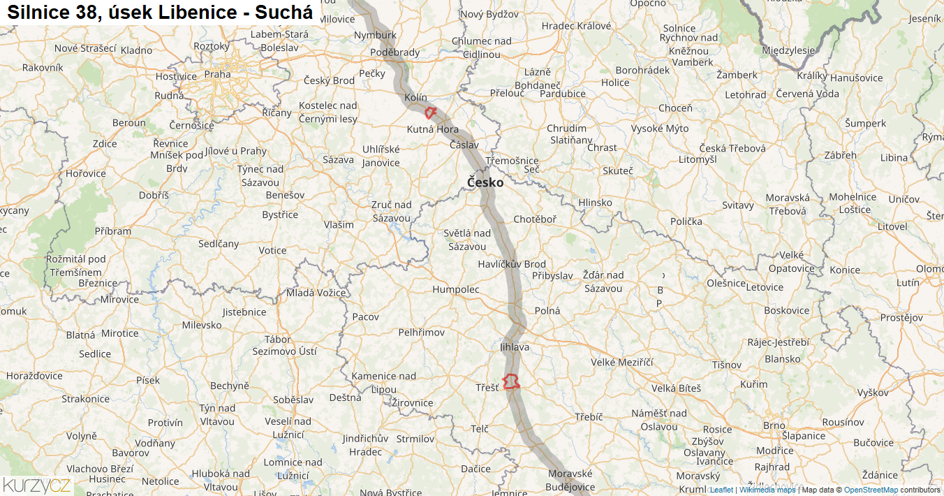 Úsek Libenice - Suchá, Silnice 38 - Mapa