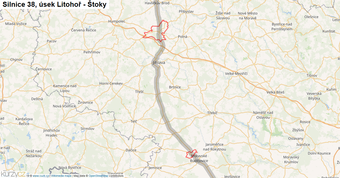 Úsek Litohoř - Štoky, Silnice 38 - Mapa