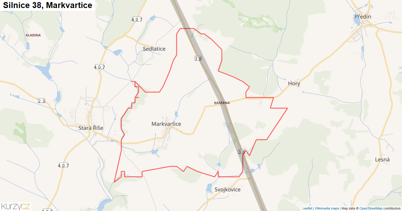 Markvartice, Silnice 38 - Mapa
