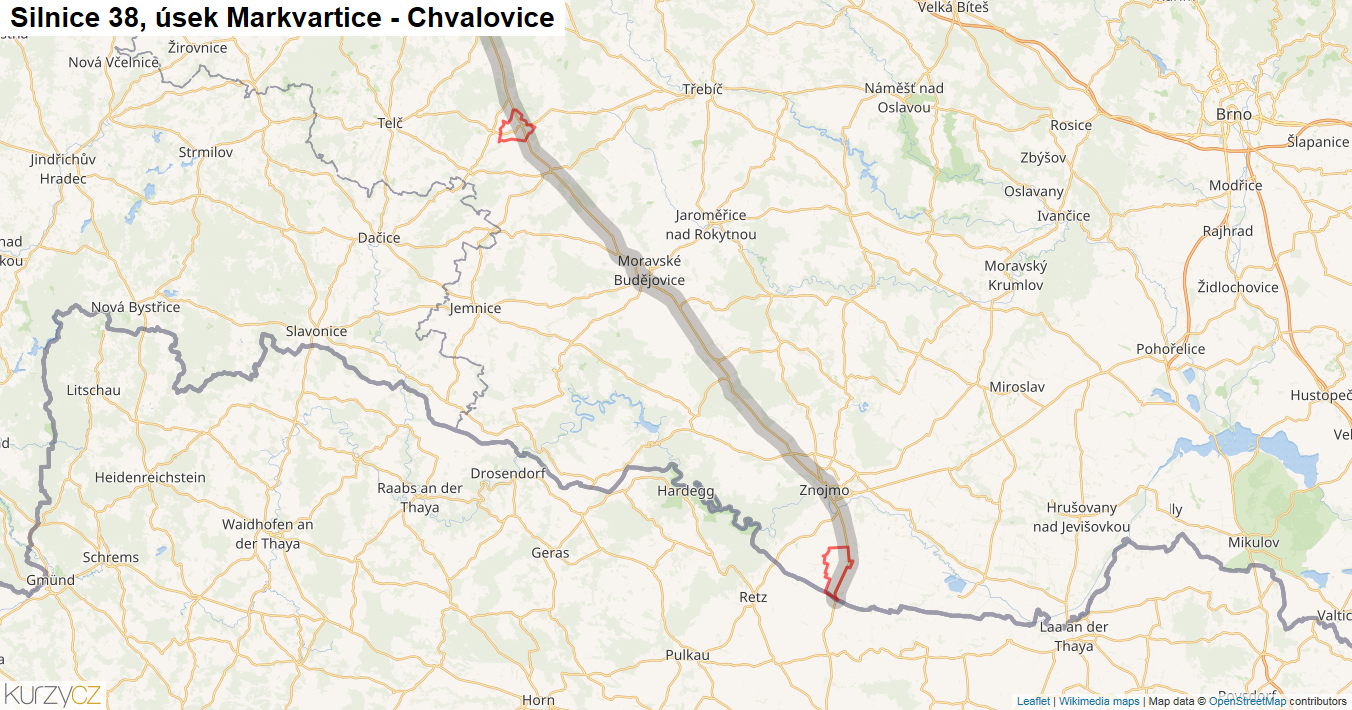 Úsek Markvartice - Chvalovice, Silnice 38 - Mapa