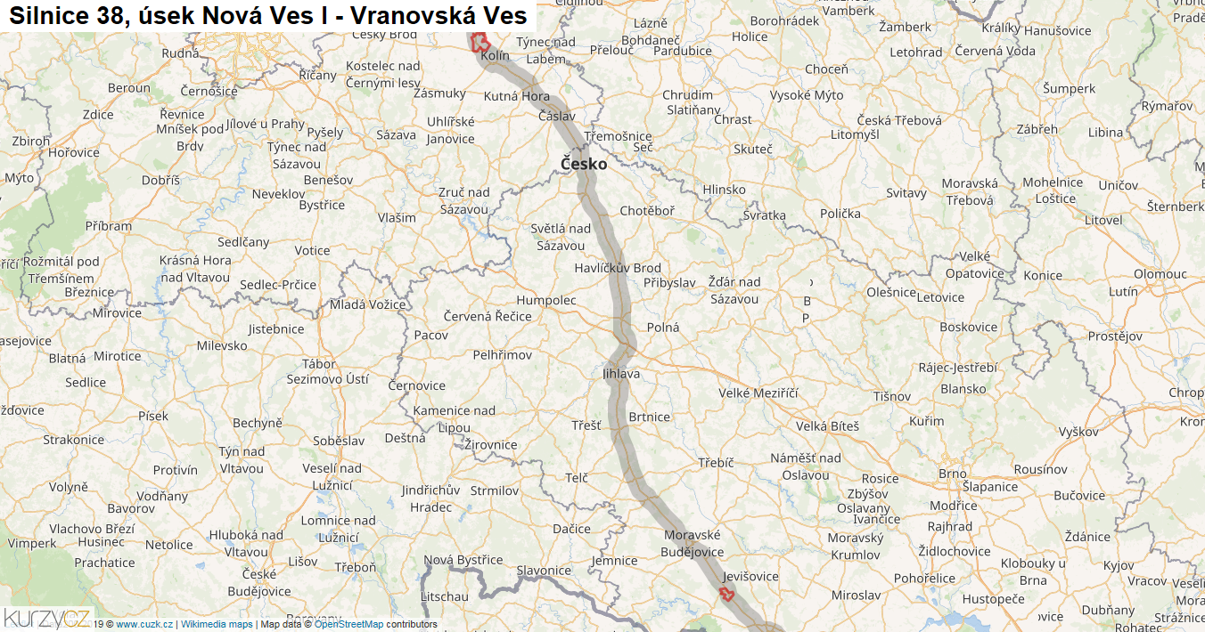 Úsek Nová Ves I - Vranovská Ves, Silnice 38 - Mapa