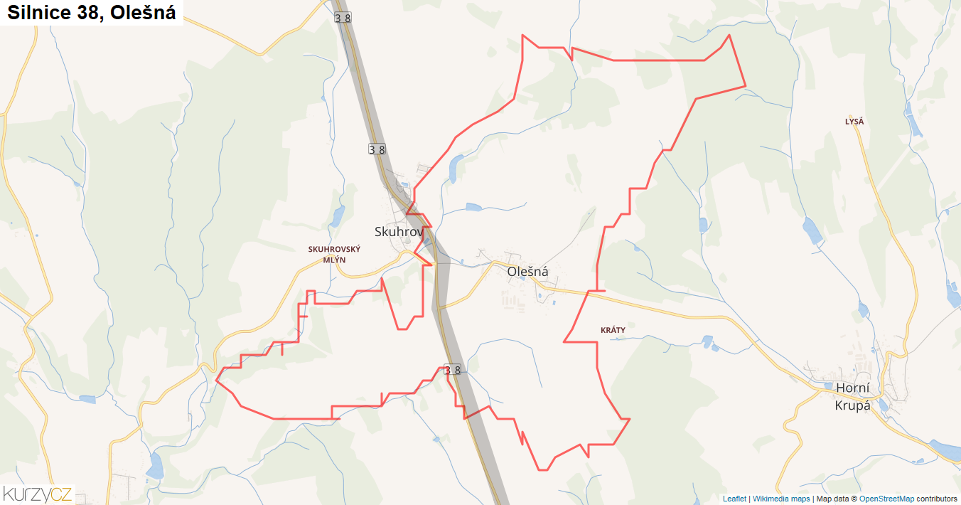 Olešná, Silnice 38 - Mapa