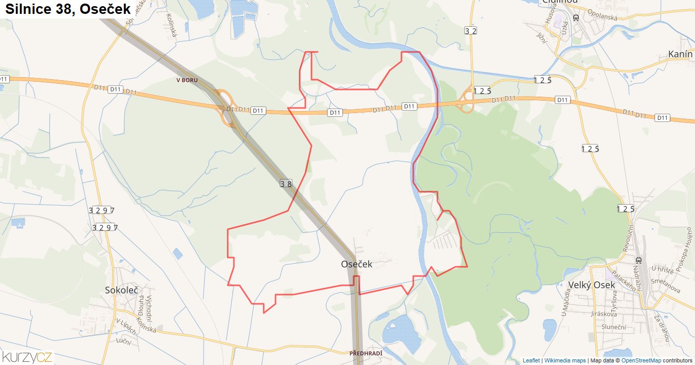 Oseček, Silnice 38 - Mapa