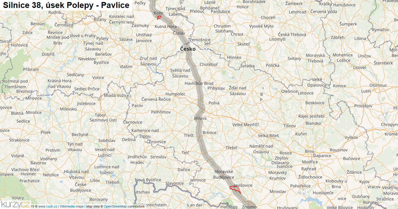 Úsek Polepy - Pavlice, Silnice 38 - Mapa