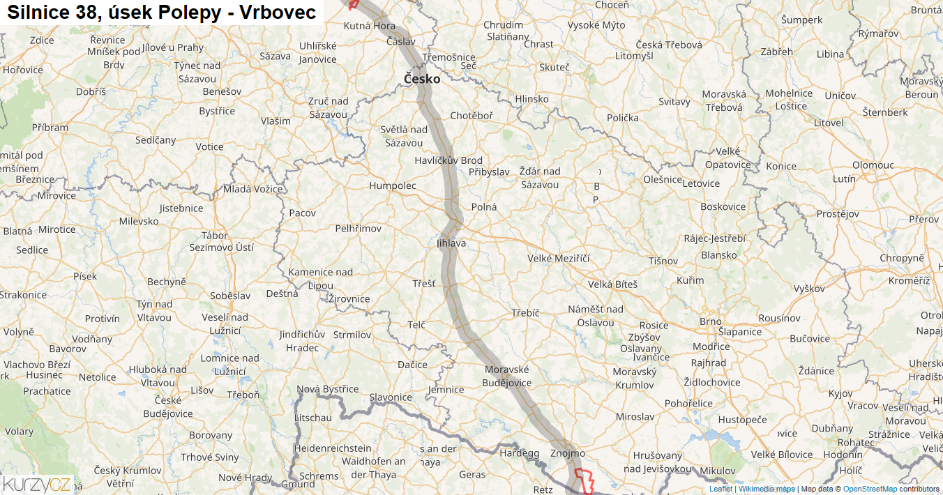 Úsek Polepy - Vrbovec, Silnice 38 - Mapa