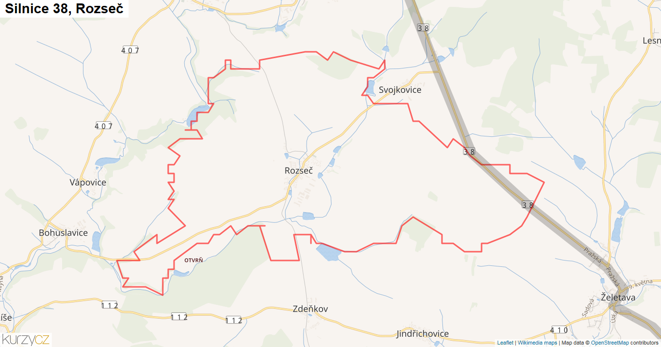 Rozseč, Silnice 38 - Mapa