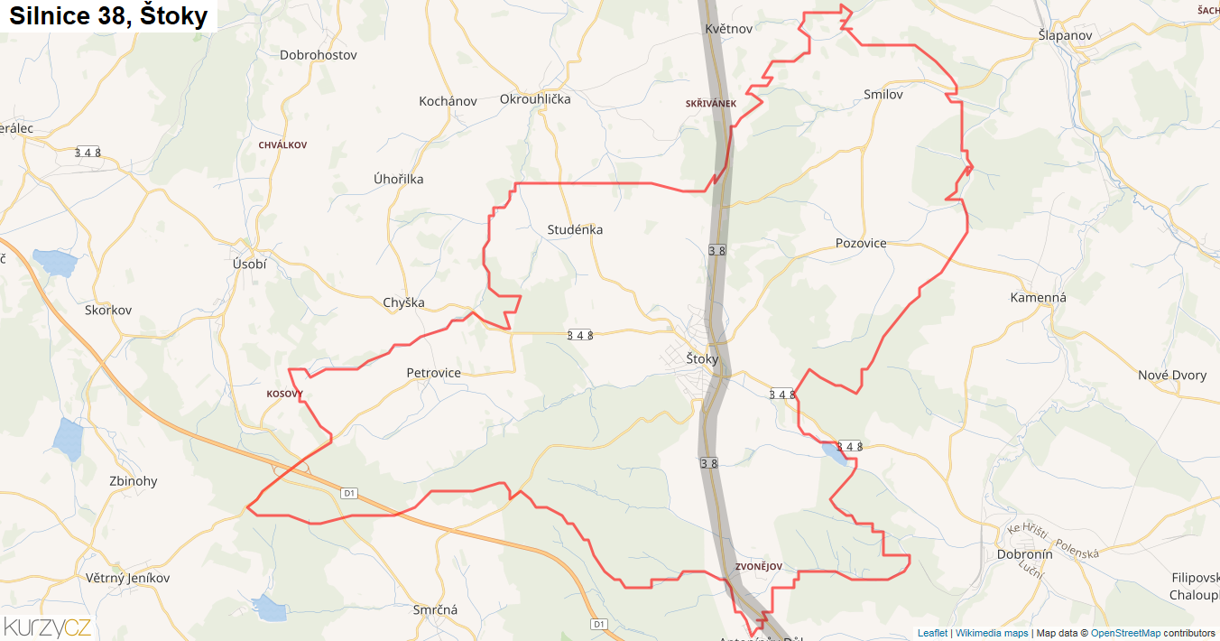 Štoky, Silnice 38 - Mapa