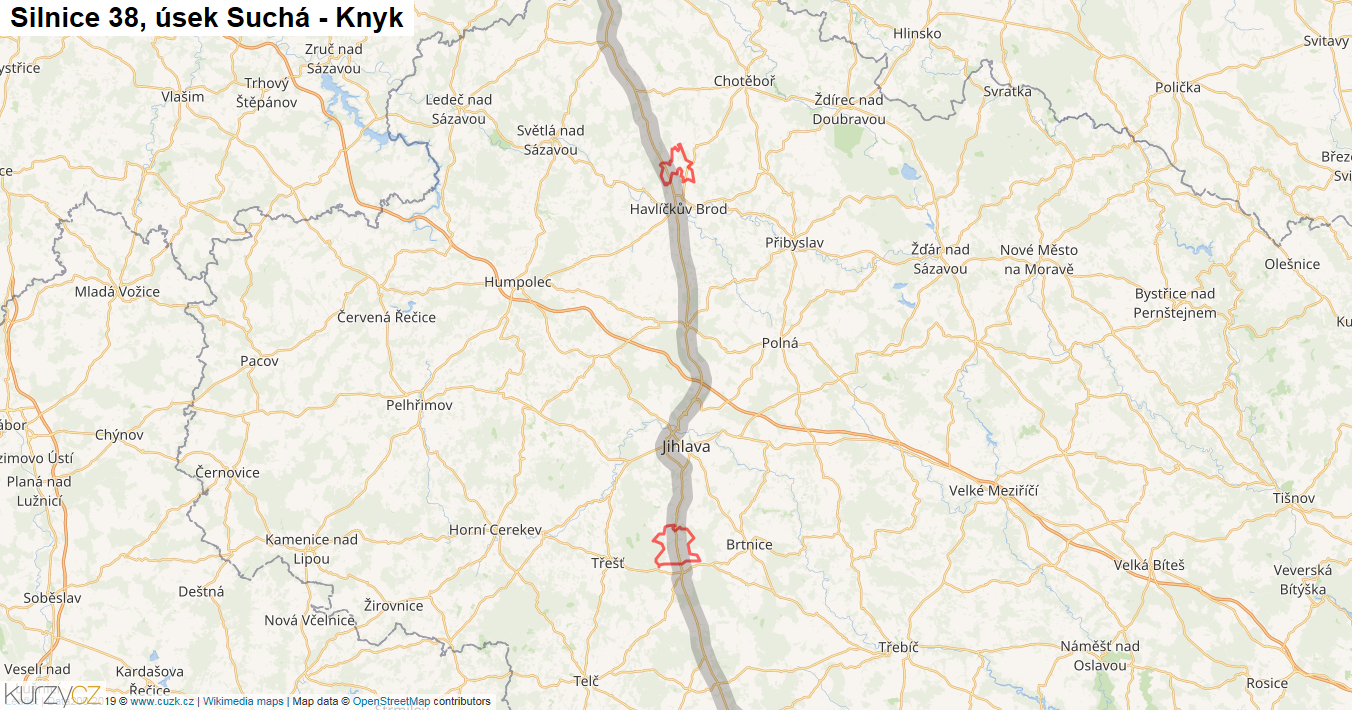 Úsek Suchá - Knyk, Silnice 38 - Mapa
