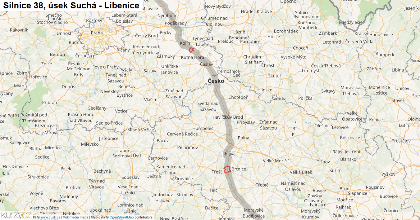 Úsek Suchá - Libenice, Silnice 38 - Mapa