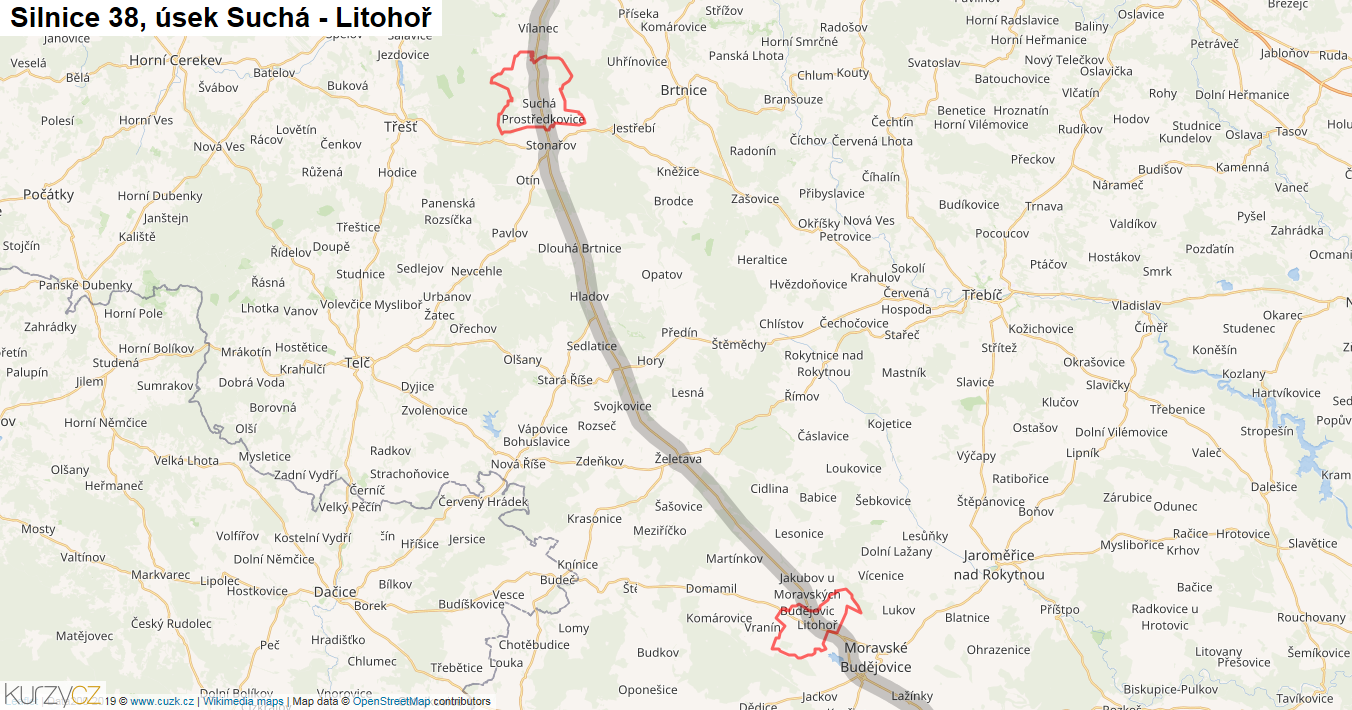 Úsek Suchá - Litohoř, Silnice 38 - Mapa