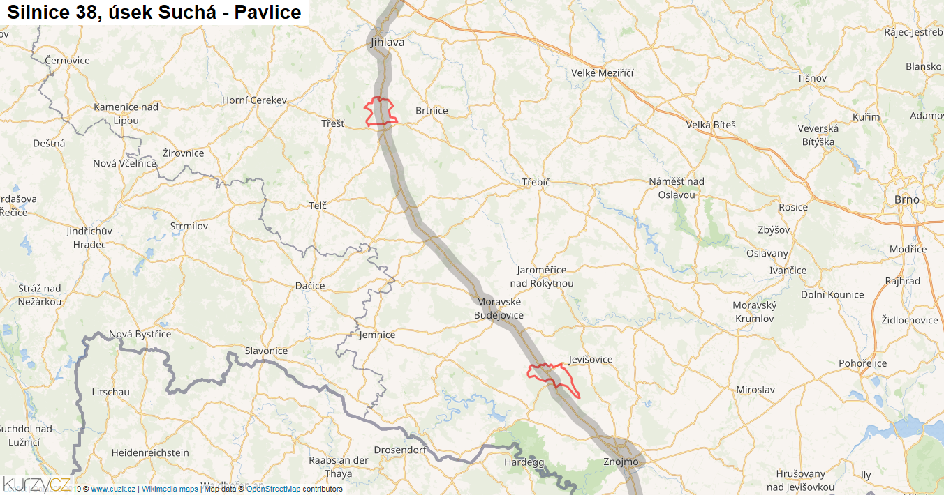 Úsek Suchá - Pavlice, Silnice 38 - Mapa