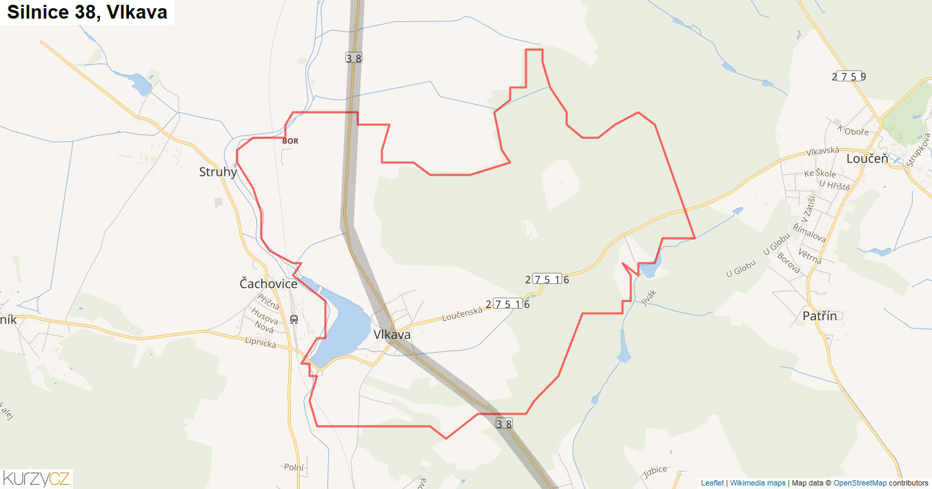 Vlkava, Silnice 38 - Mapa