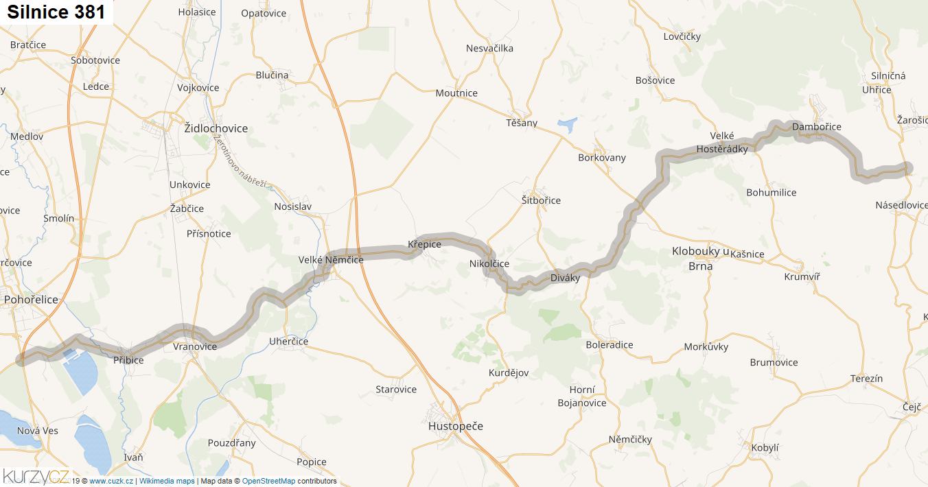 Silnice 381 - mapa Silnice 381