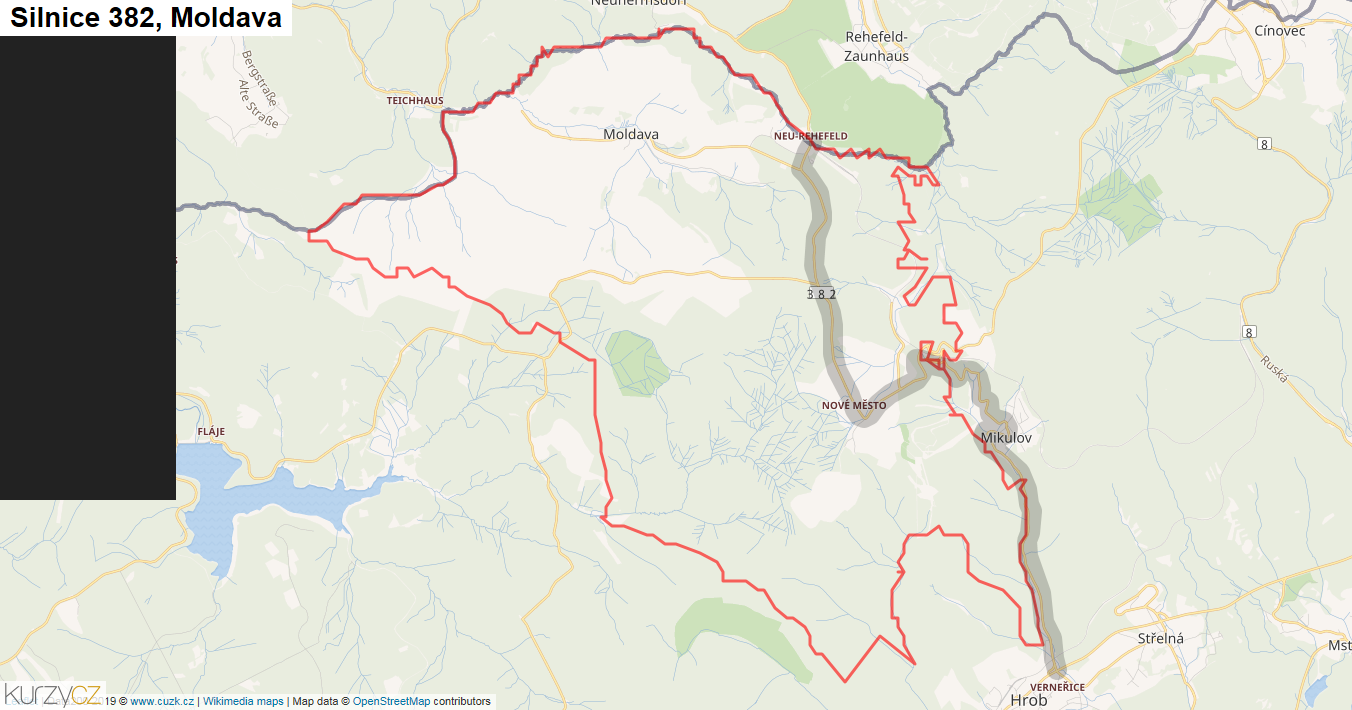 Moldava, Silnice 382 - Mapa