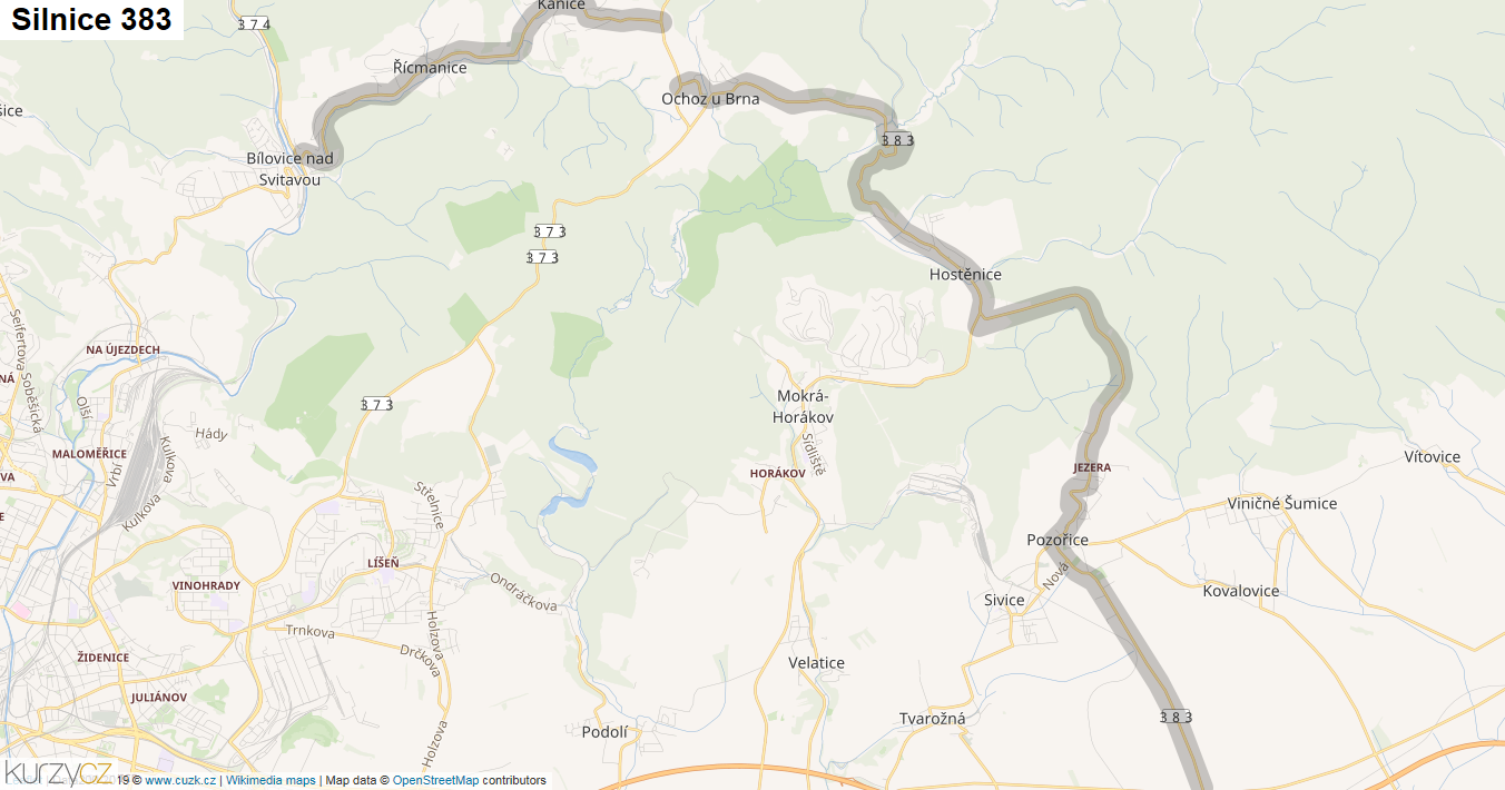 Silnice 383 - mapa Silnice 383