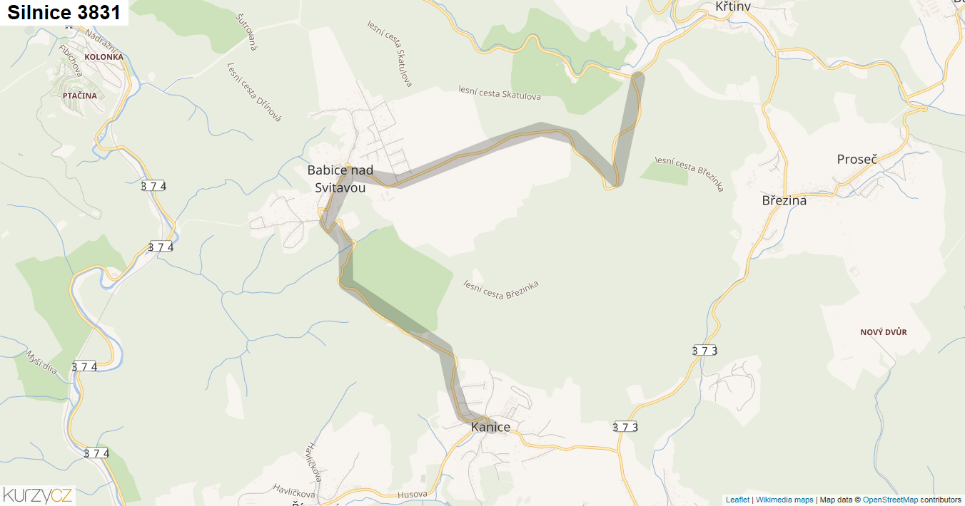 Silnice 3831 - mapa Silnice 3831