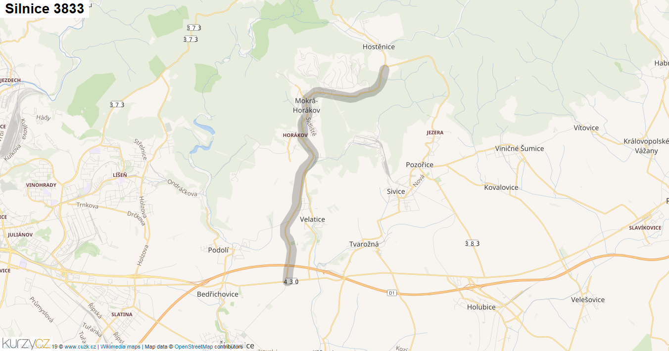 Silnice 3833 - mapa Silnice 3833