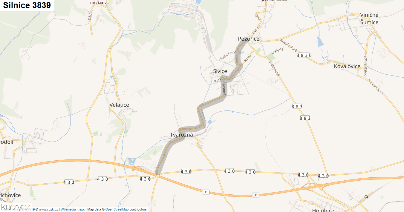 Silnice 3839 - mapa Silnice 3839
