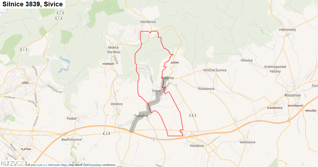 Sivice, Silnice 3839 - Mapa