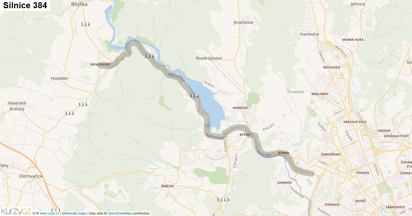 Silnice 384 - mapa Silnice 384