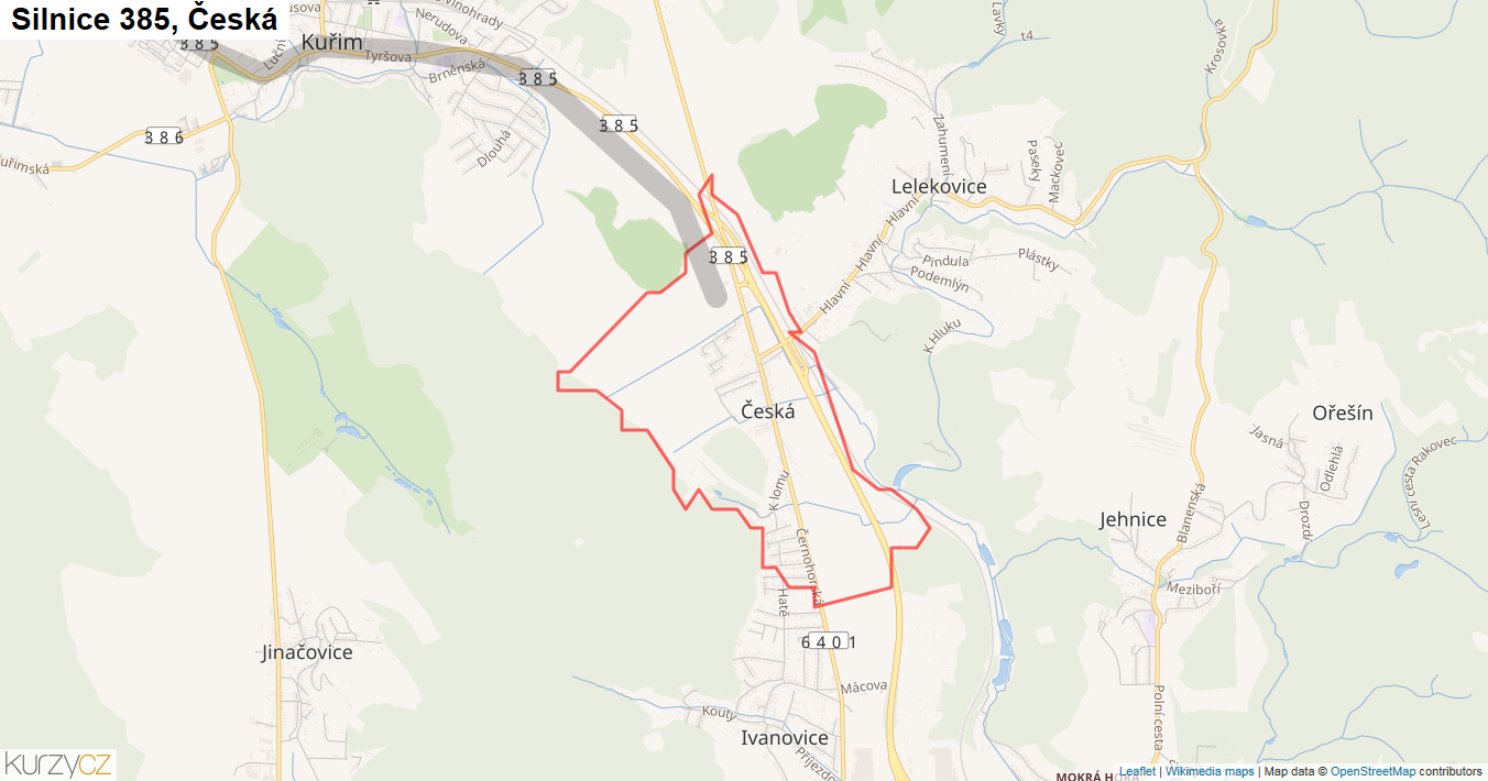 Česká, Silnice 385 - Mapa
