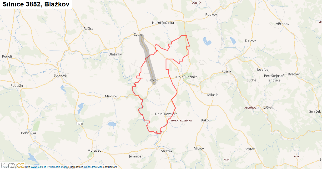 Blažkov, Silnice 3852 - Mapa