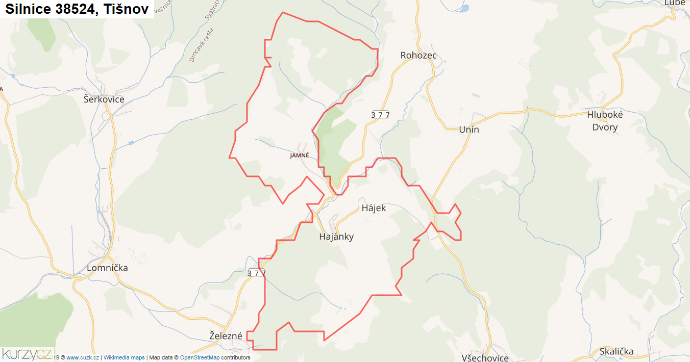 Tišnov, Silnice 38524 - Mapa
