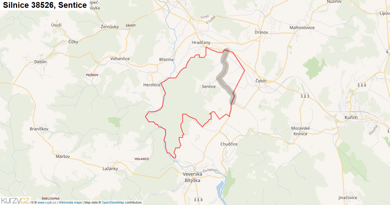 Sentice, Silnice 38526 - Mapa
