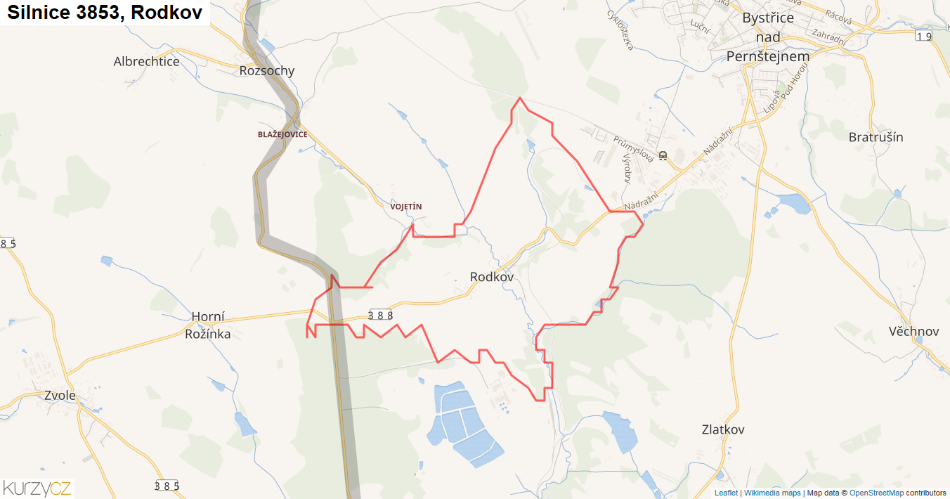 Rodkov, Silnice 3853 - Mapa