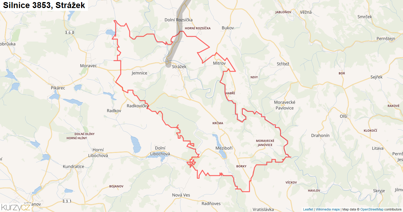 Strážek, Silnice 3853 - Mapa