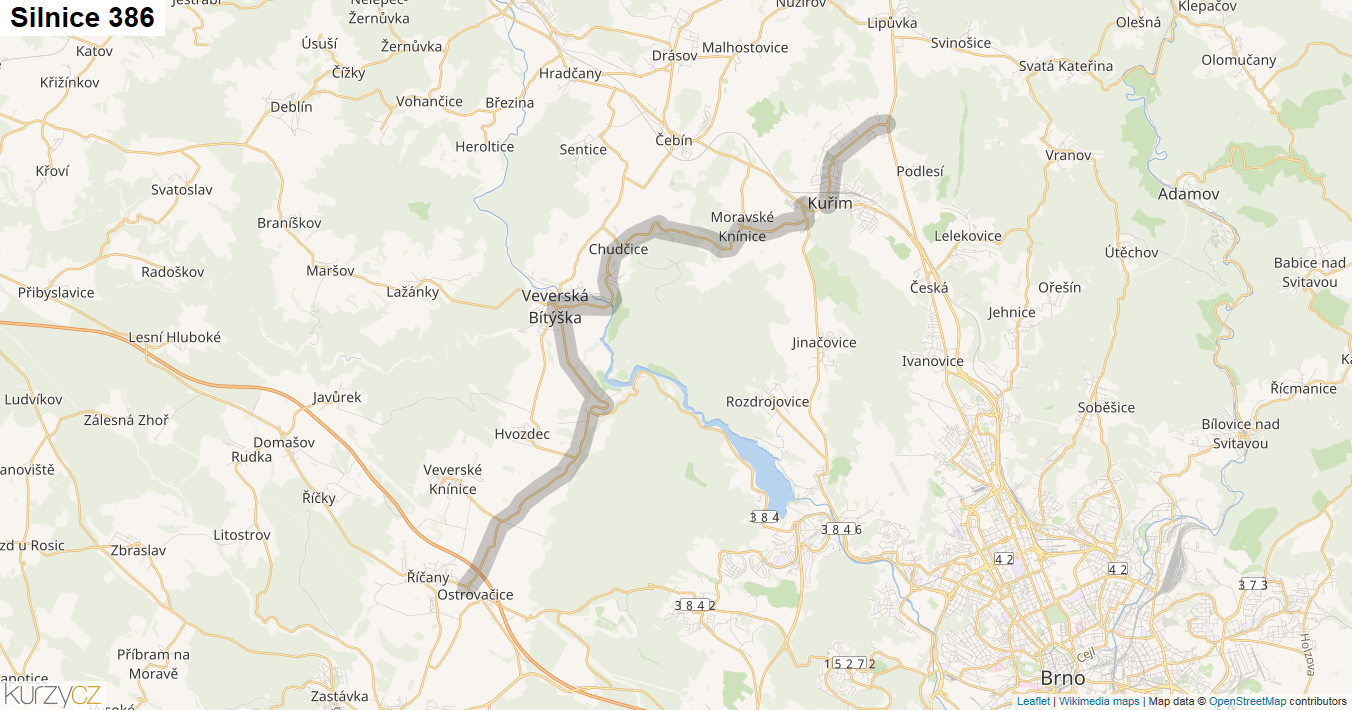 Silnice 386 - mapa Silnice 386